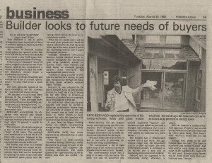 Newspaper article - 1982 march 30 Hillsboro Argus - Builder looks to future needs featuring Rick Bernard.