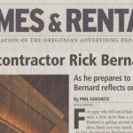 Article in Oregonian on Rick Bernard recovering from back injury and building homes in Street of Dreams.