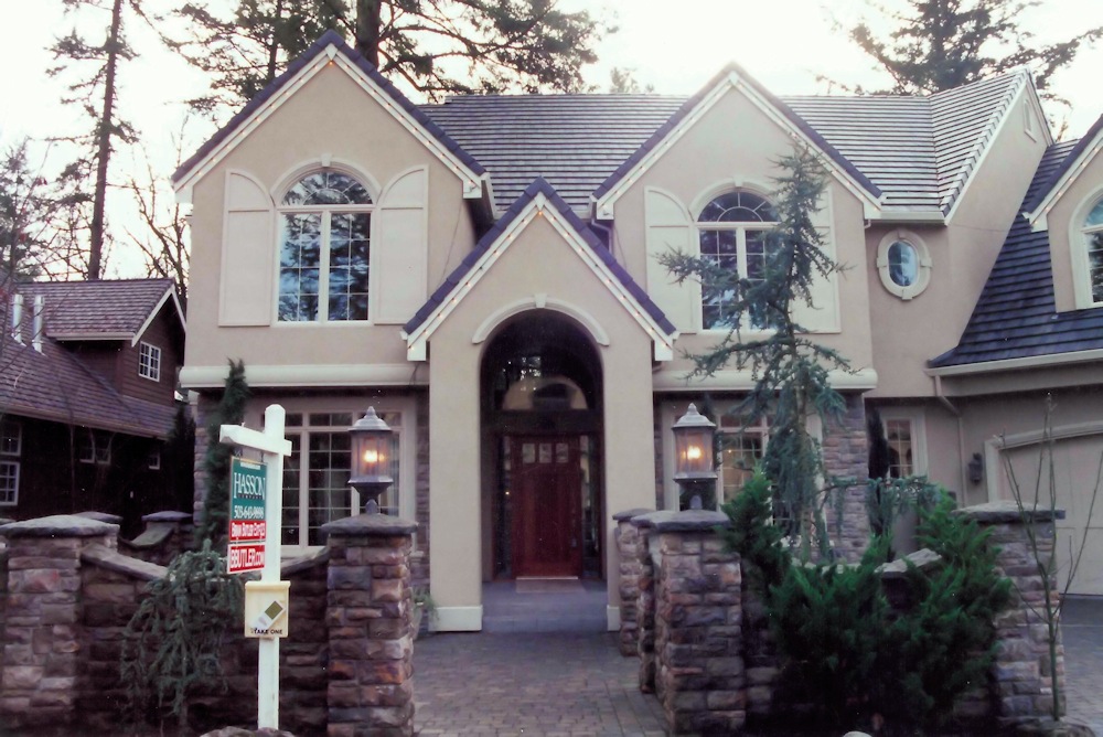 Oregon Fir 2001 front house - Street of Dreams custom home by Rick Bernard Custom Homes.