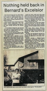 Newspaper article - 1980 - Nothing Held Back in Bernard Excelsior - Street of Dreams promotion featuring Rick Bernard.